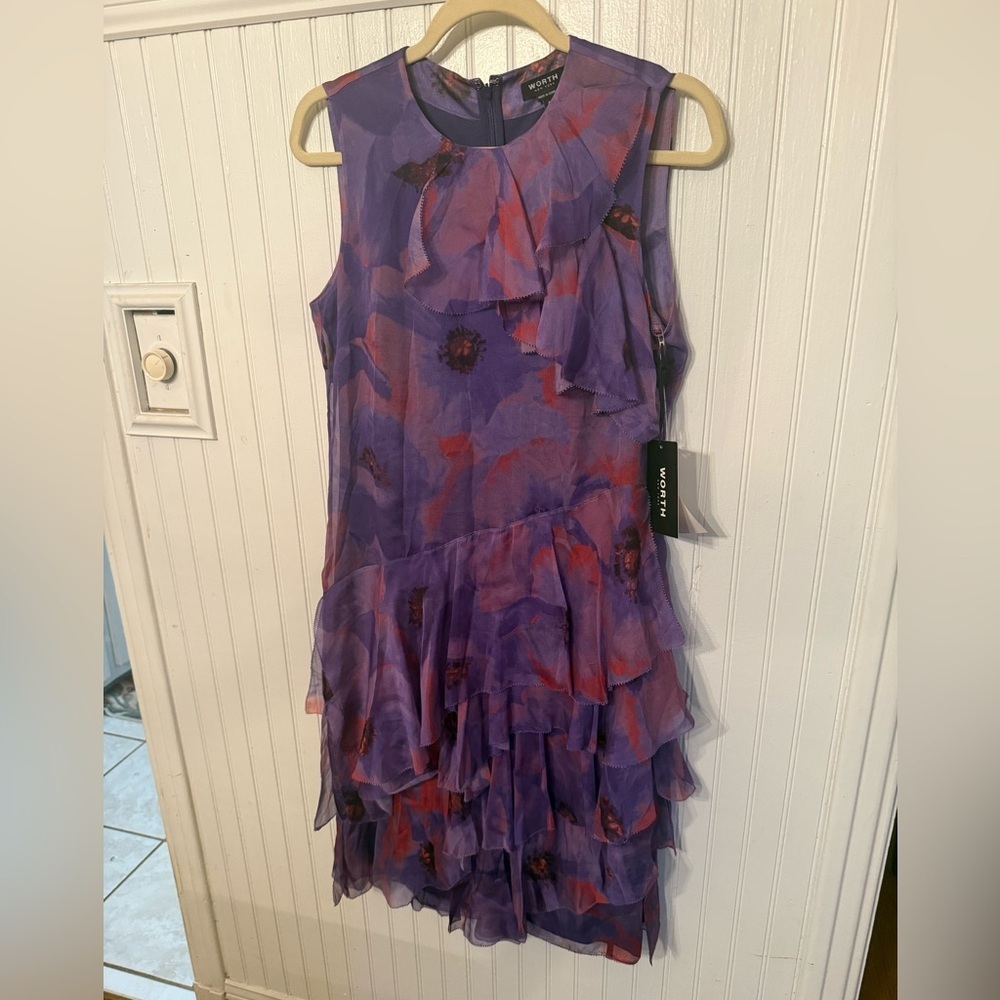 NWT Worth New York Periwinkle Snapper Silk Ruffle Dress Size 4